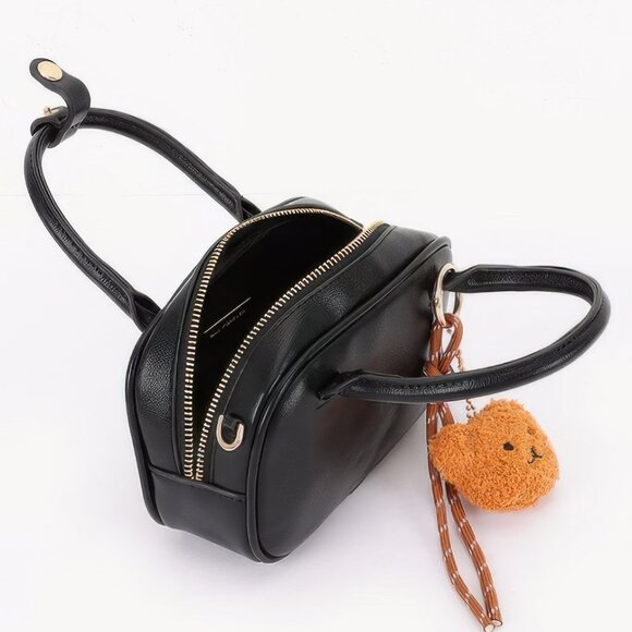 Vegan Leather Mini Bowling Bag With Bear Charm - Picture 2 of 4